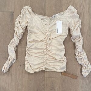 Ruched Cream Long Sleeve Top